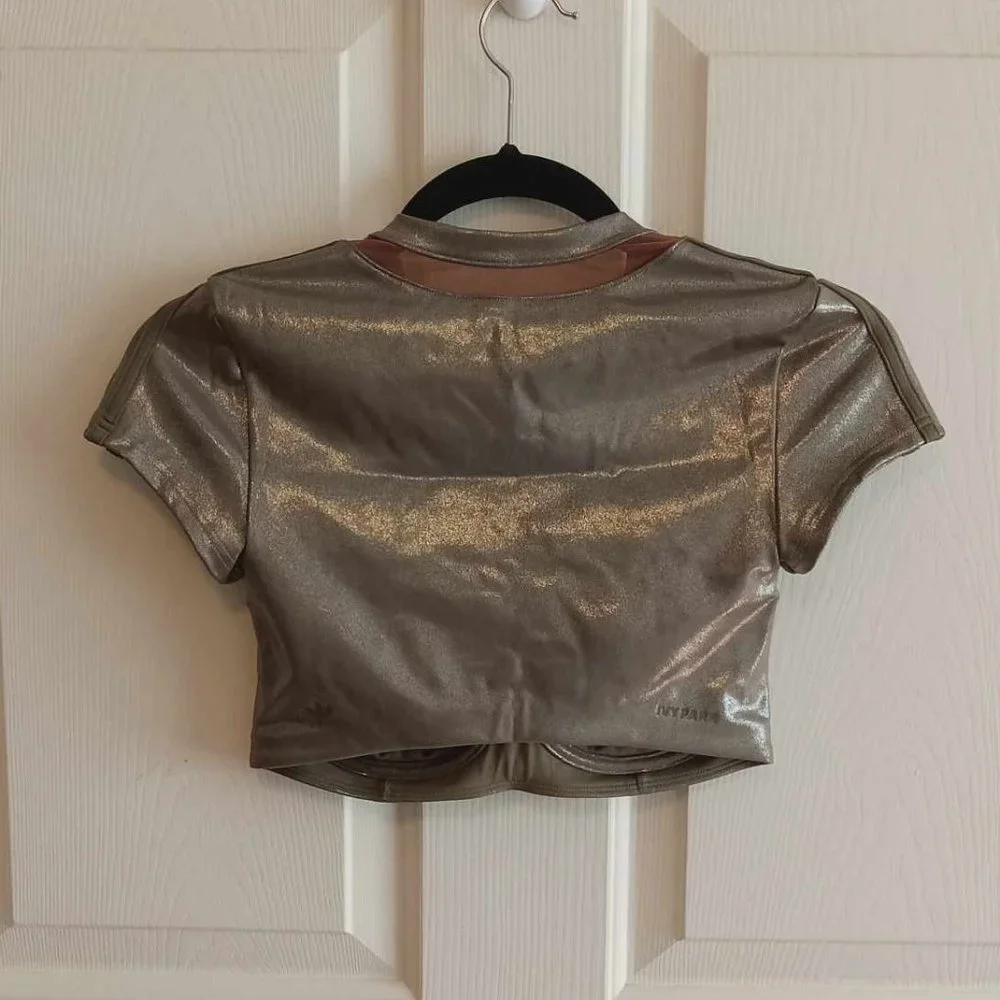 Adidas Ivy Park | Metallic Olive Green Swim Top with Cut Out & Open Mes… - Picture 6 of 14